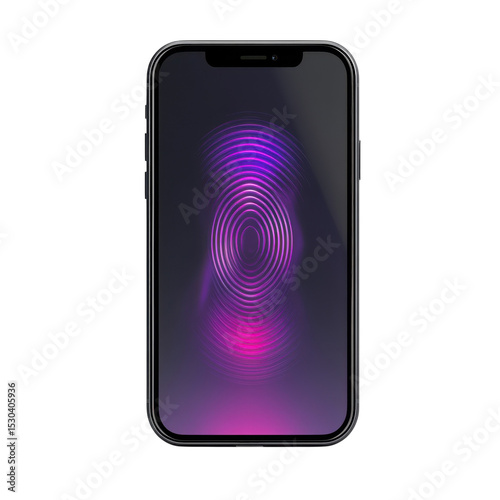 Phone with digital fingerprint scan security Biometric technology personal on transparent background