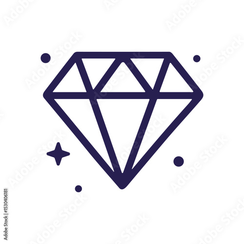 Outlined diamond with shimmering sparkles. Icon symbol illustration