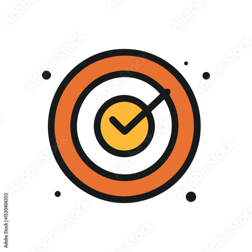 Focused target with checkmark achievement. Icon symbol illustration