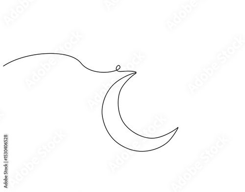 Crescent moon continuous line art. Moon one line drawing. Planet concept vector illustration