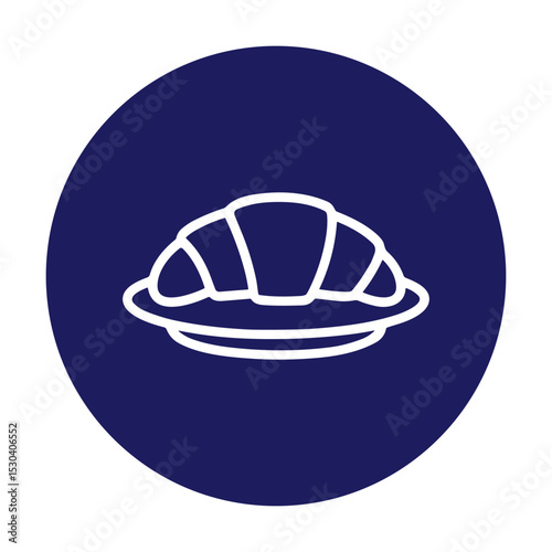 Croissant rests on a plate. Icon symbol illustration