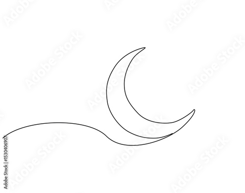 Crescent moon continuous line art. Moon one line drawing. Planet concept vector illustration