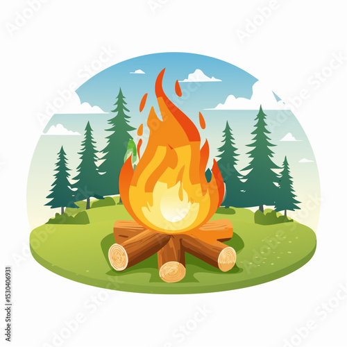 Campfire Illustration Blazing Fire in the Woods, Perfect for Camping Designs