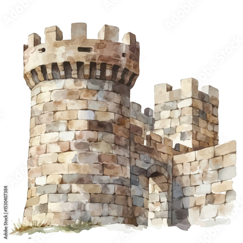 Defensive Walls, watercolor drawing vector, isolated on a white background.