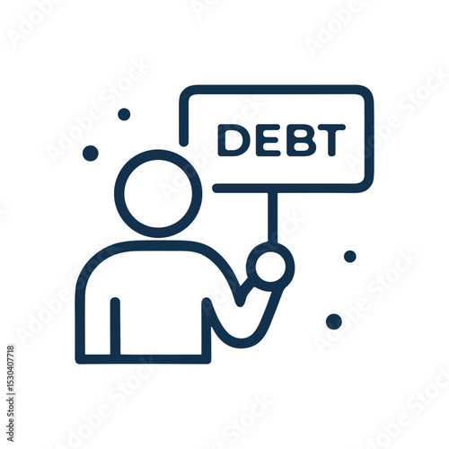 Person protesting holding Debt sign. Icon symbol illustration