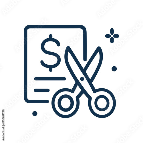 Scissors cutting price on statement. Icon symbol illustration