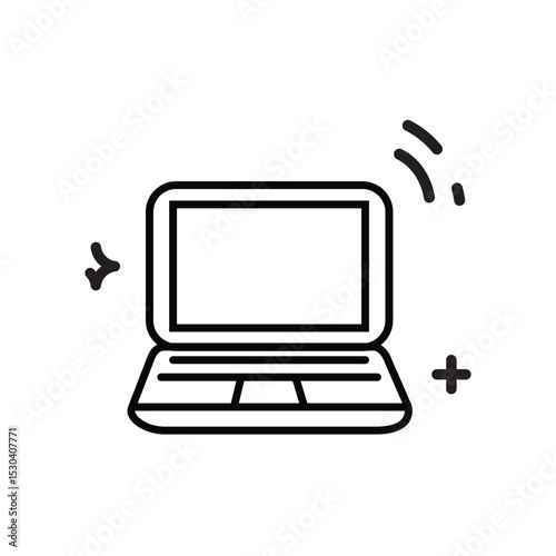Laptop displaying wireless signal and plus icon, suitable for technology blogs, web design concepts, internet connectivity illustrations, digital communication.
