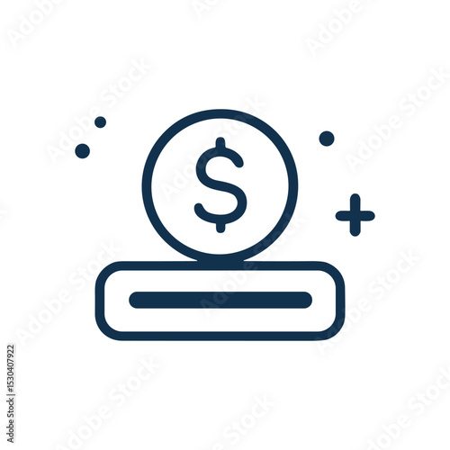Dollar coin entering slot. Icon symbol illustration