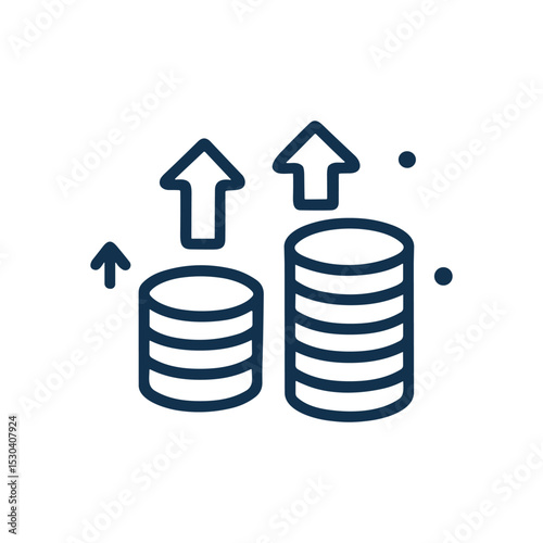 Coins ascend illustrating financial growth. Icon symbol illustration
