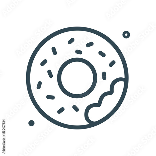 Delicious tempting doughnut with missing bite. Icon symbol illustration