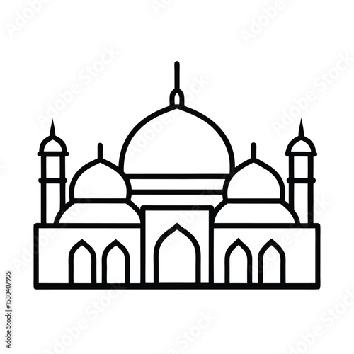 Mosque Outline Icon with Dome and Minarets