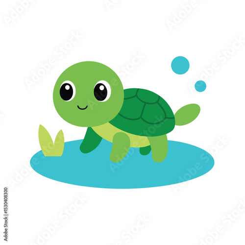 baby turtle swimming in pond cartoon