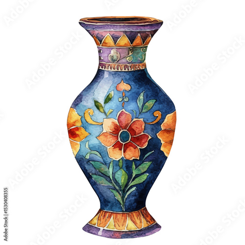 Decorative Vase, watercolor painting vector, isolated on a white background.
