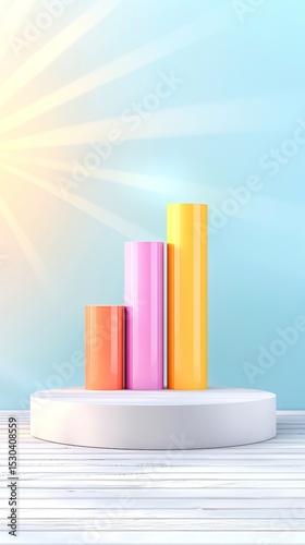 Pastel Rounded Bar Chart with Sunlight Effect on White Platform