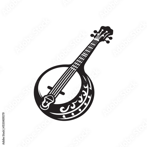 Elegant Banjo Silhouette - Flat Vector Banjo - Banjo Art File.