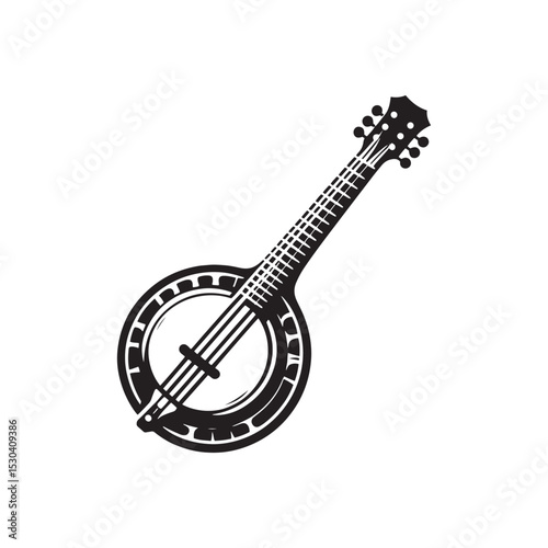 Solid Banjo Vector - Simple Banjo Silhouette - Acoustic Instrument Illustration.