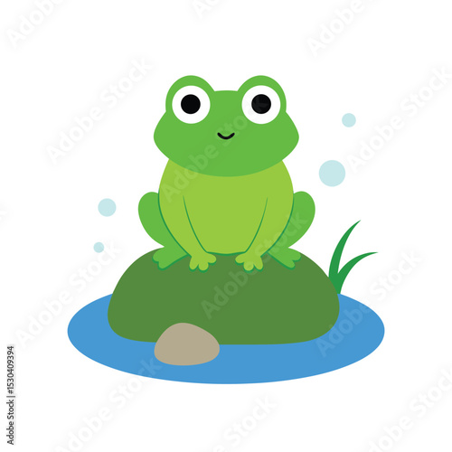 green frog on white background