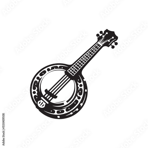 Classic Banjo Outline - Vector Banjo Silhouette Design - String Instrument Graphic.