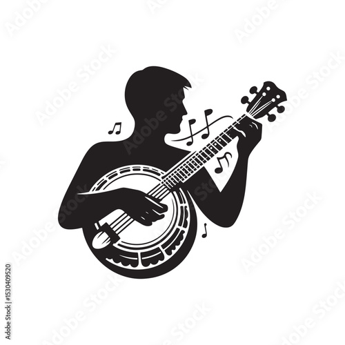 Traditional Banjo Silhouette - Banjo Vector Graphic - Folk String Instrument Art.