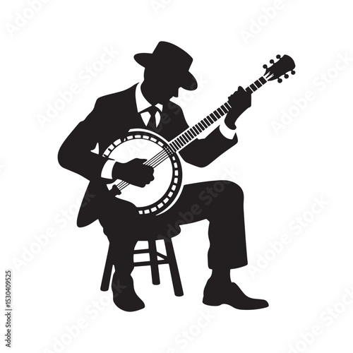 Black Banjo Silhouette - Vector Banjo Artwork - Clean Banjo Illustration.
