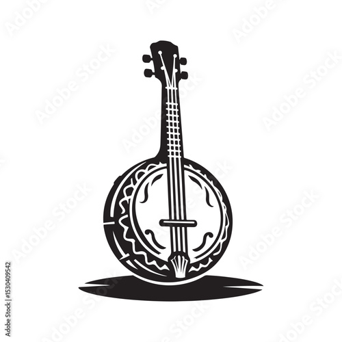Modern Banjo Vector - Flat Banjo Silhouette - Minimal Banjo Drawing.