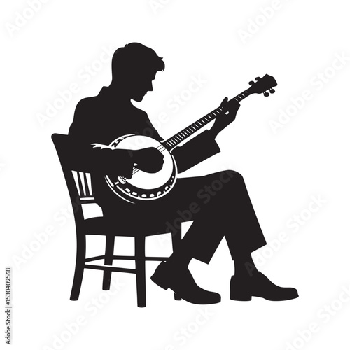 Minimalist Banjo Silhouette - Banjo Vector Art - Banjo Shape Illustration.