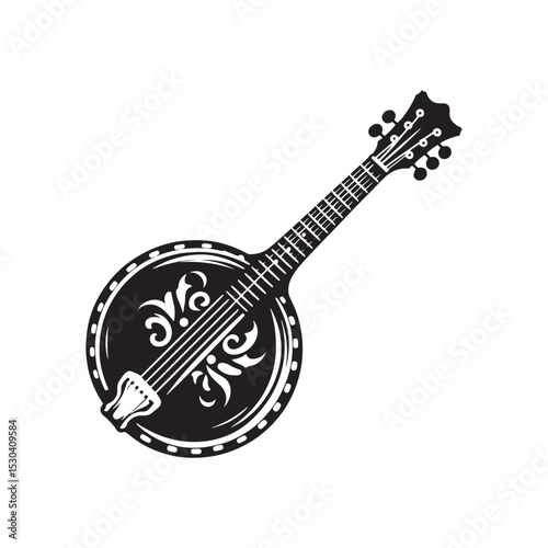 Minimalist Banjo Silhouette - Banjo Vector Art - Banjo Shape Illustration.