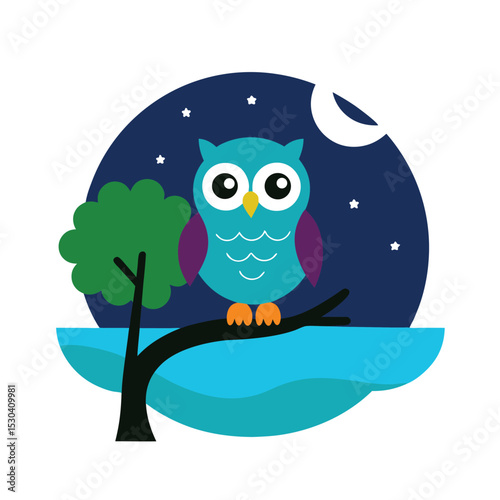 owl sitting on a branch vector art
