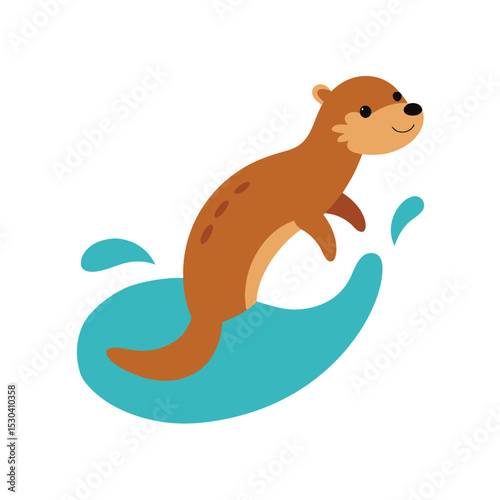 illustration of playful otter sliding into the pond cartoon vector art