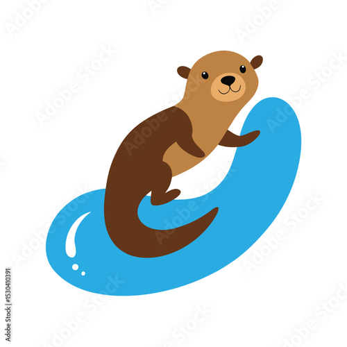 playful otter sliding into the pond cartoon vector art