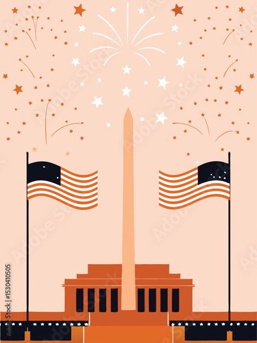 washington dc skyline with flag