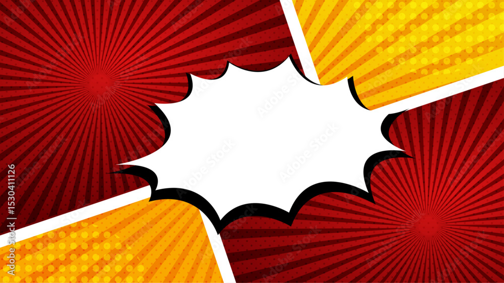 Dynamic Pop Art Style Explosion Illustration with Blue Background