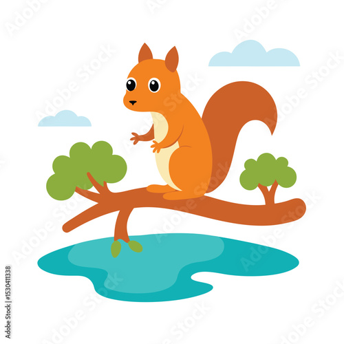 squirrel sitting on a tree branch vector art