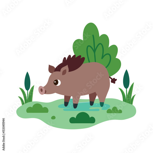 vector illustration of a cartoon pig on the tree
