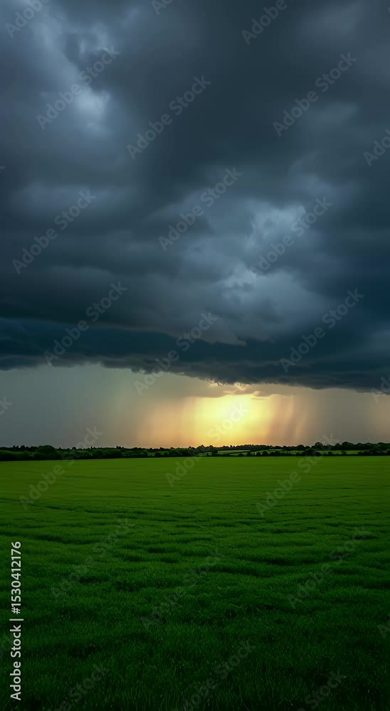 Realistic Sky Storm Rain Cloud Field Green Nature Sunset