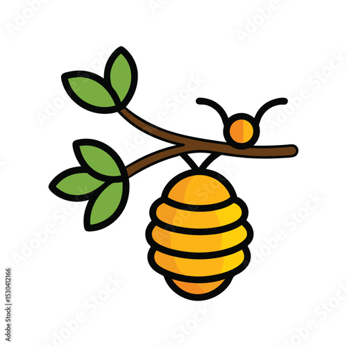 beehive on tree branch cartoon vector art illustratin.