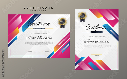 Elegant Certificate Design Template with Geometric Patterns and Award Badge