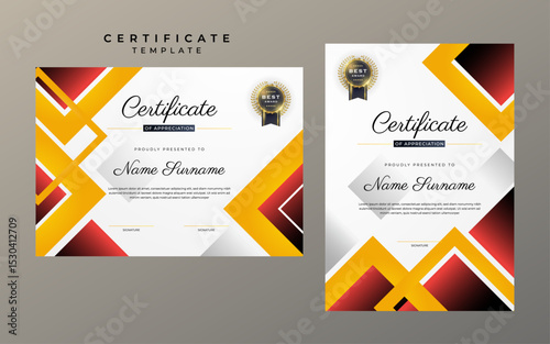 Elegant Certificate Design Template with Geometric Patterns and Award Badge