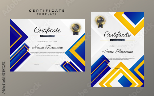 Elegant Certificate Design Template with Geometric Patterns and Award Badge