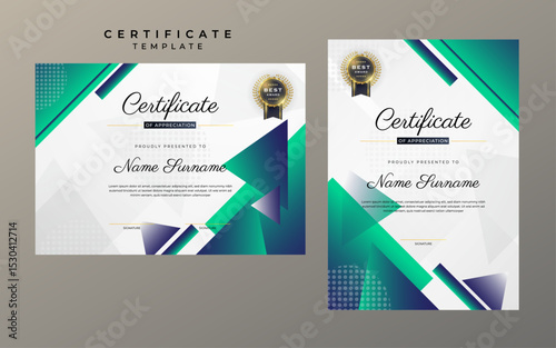 Elegant Certificate Design Template with Geometric Patterns and Award Badge