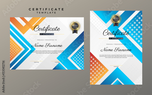 Elegant Certificate Design Template with Geometric Patterns and Award Badge