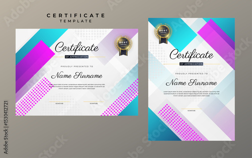 Elegant Certificate Design Template with Geometric Patterns and Award Badge