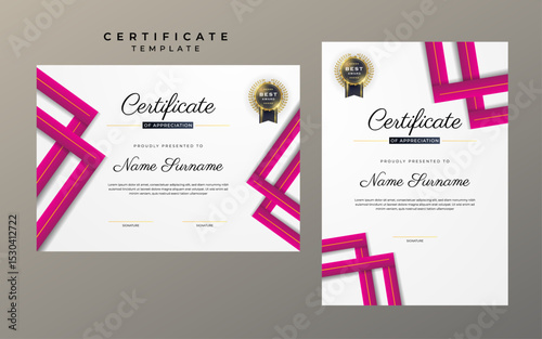Elegant Certificate Design Template with Geometric Patterns and Award Badge