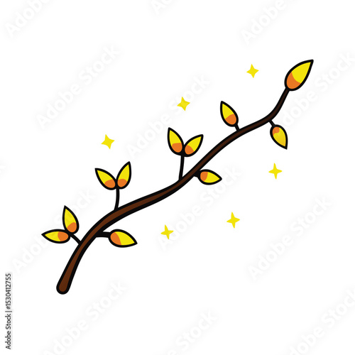 branch with glowing fireflies dancing cartoon vector.
