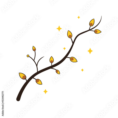 branch with glowing fireflies dancing cartoon vector art.