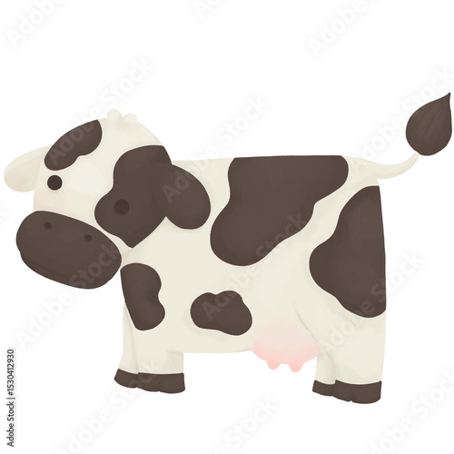 Sweet milk cow drawing for kids, playful farm animal artwork, cheerful dairy cow illustration.