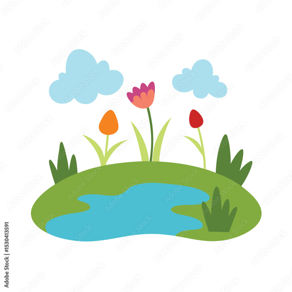 Fototapeta premium spring landscape with flowers and butterflies