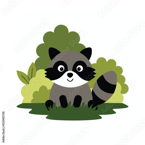 cute raccoon peeking from behind bushes near