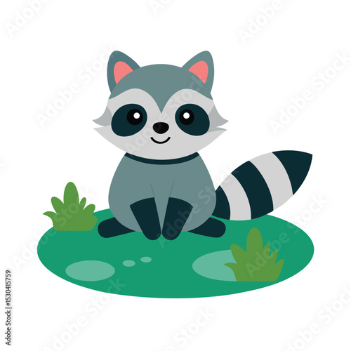 cute raccoon sitting by a pond cartoon