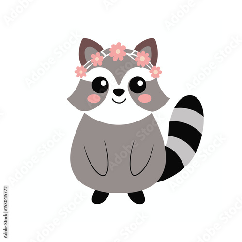 cute raccoon wearing flower crown cartoon